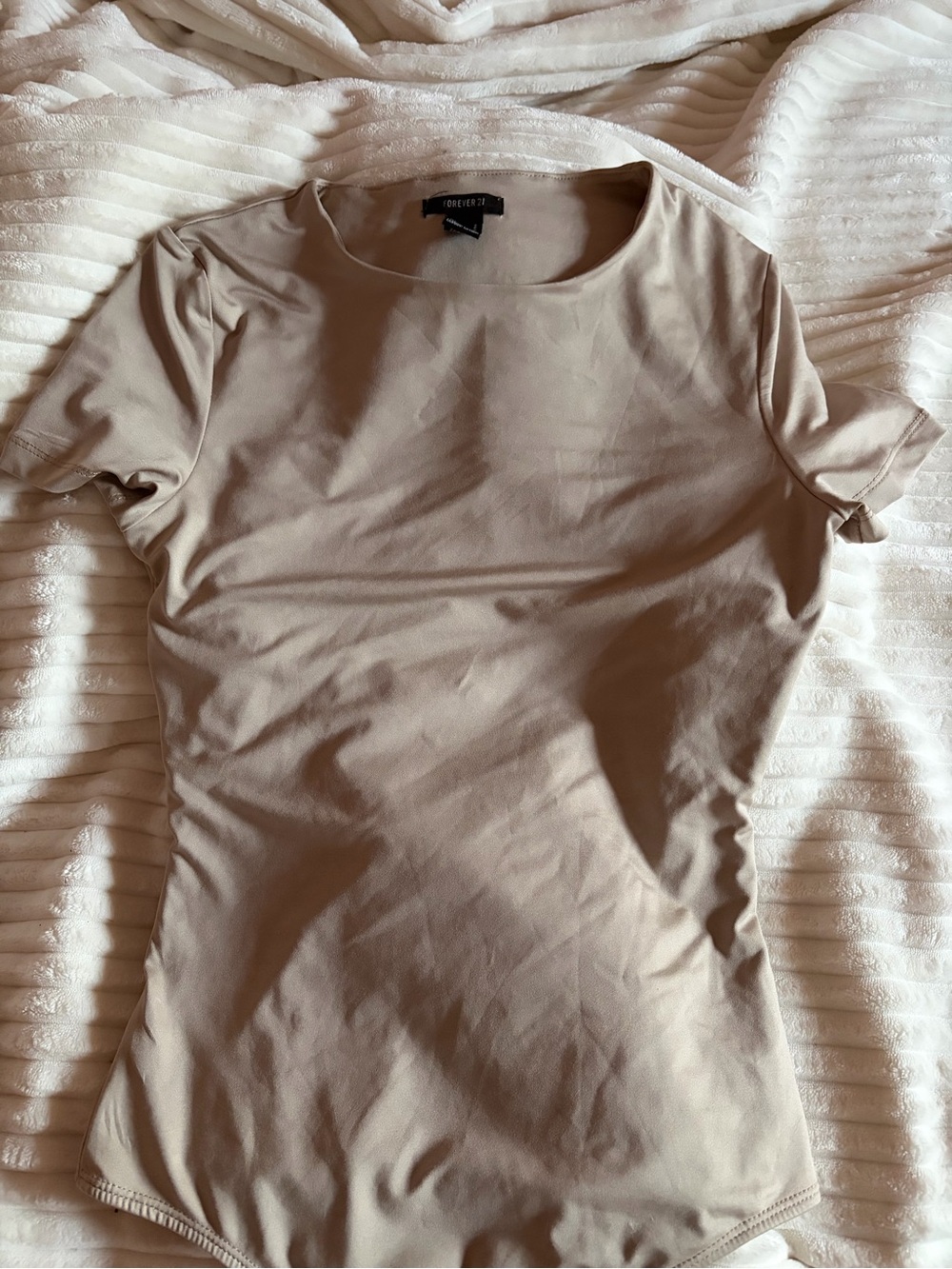 Forever 21 Women's Short Sleeve Crewneck Bodysuit - Taupe